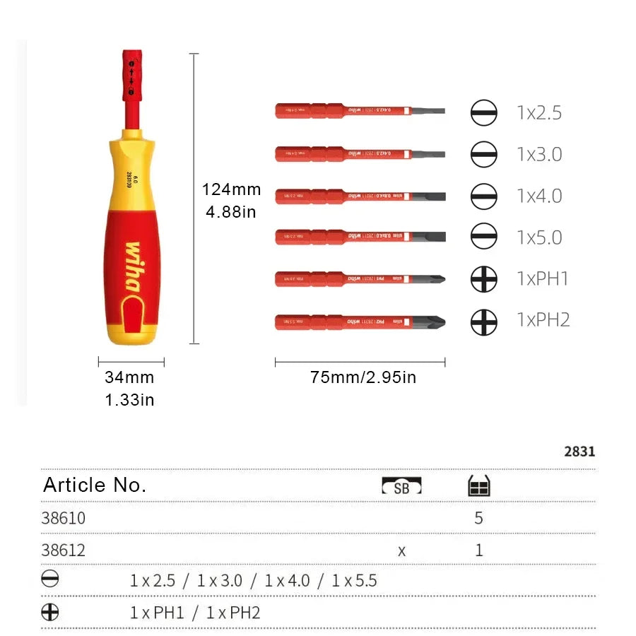 WIHA 6-in-1 Multifunctional Insulated 1000V Phillips Screwdriver Set